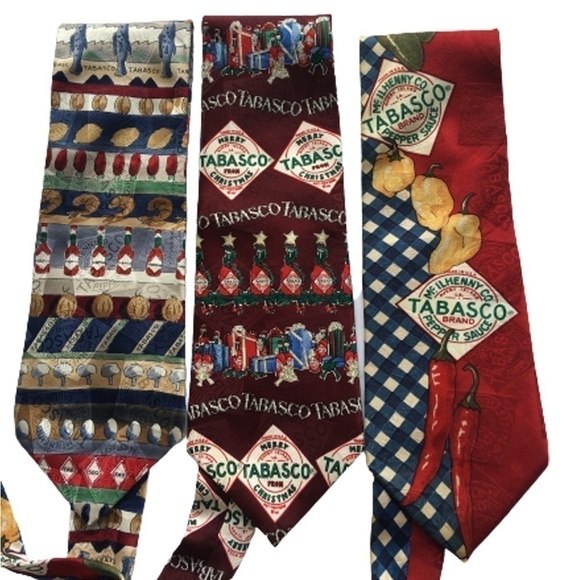 TABASCO Novelty Neckties Ties 100% Silk Made USA Lot 7 Graphic Hot Sauce Vintage - Picture 10 of 15